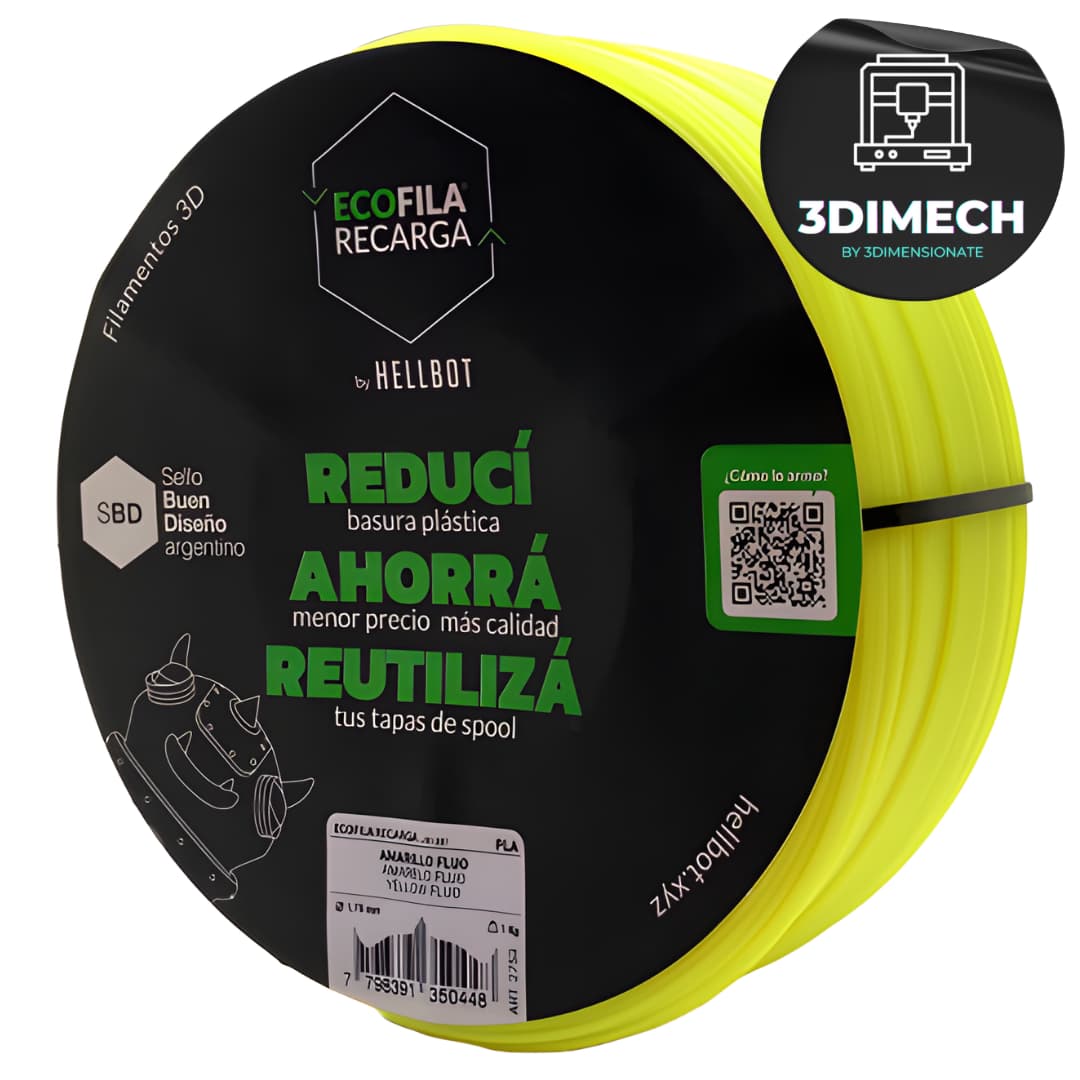 Filamento PLA Amarillo Flúor Hellbot Ecofila Recarga 1kg 1.75mm