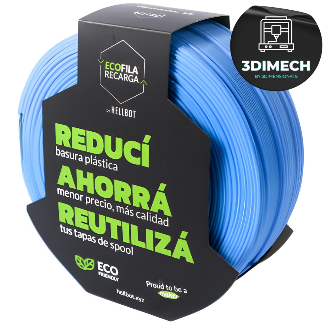 Filamento PLA Celeste Hellbot Ecofila Recarga 1kg 1.75mm