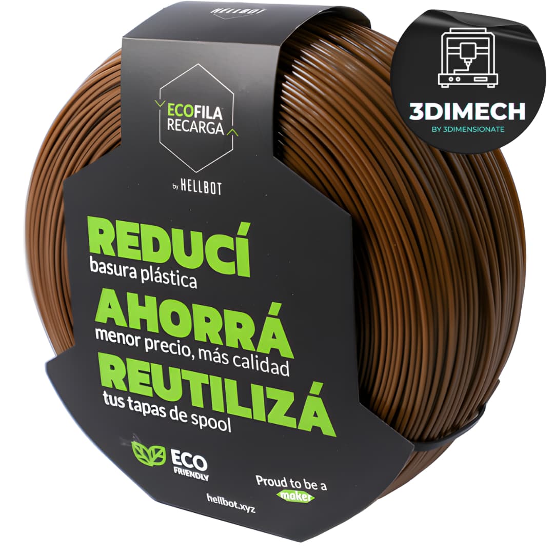 Filamento PLA Marrón Hellbot Ecofila Recarga 1kg 1.75mm