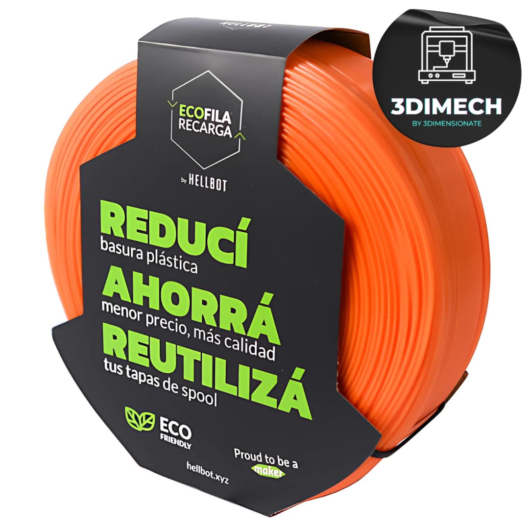 Filamento PLA naranja Hellbot Ecofila Recarga 1kg 1.75mm