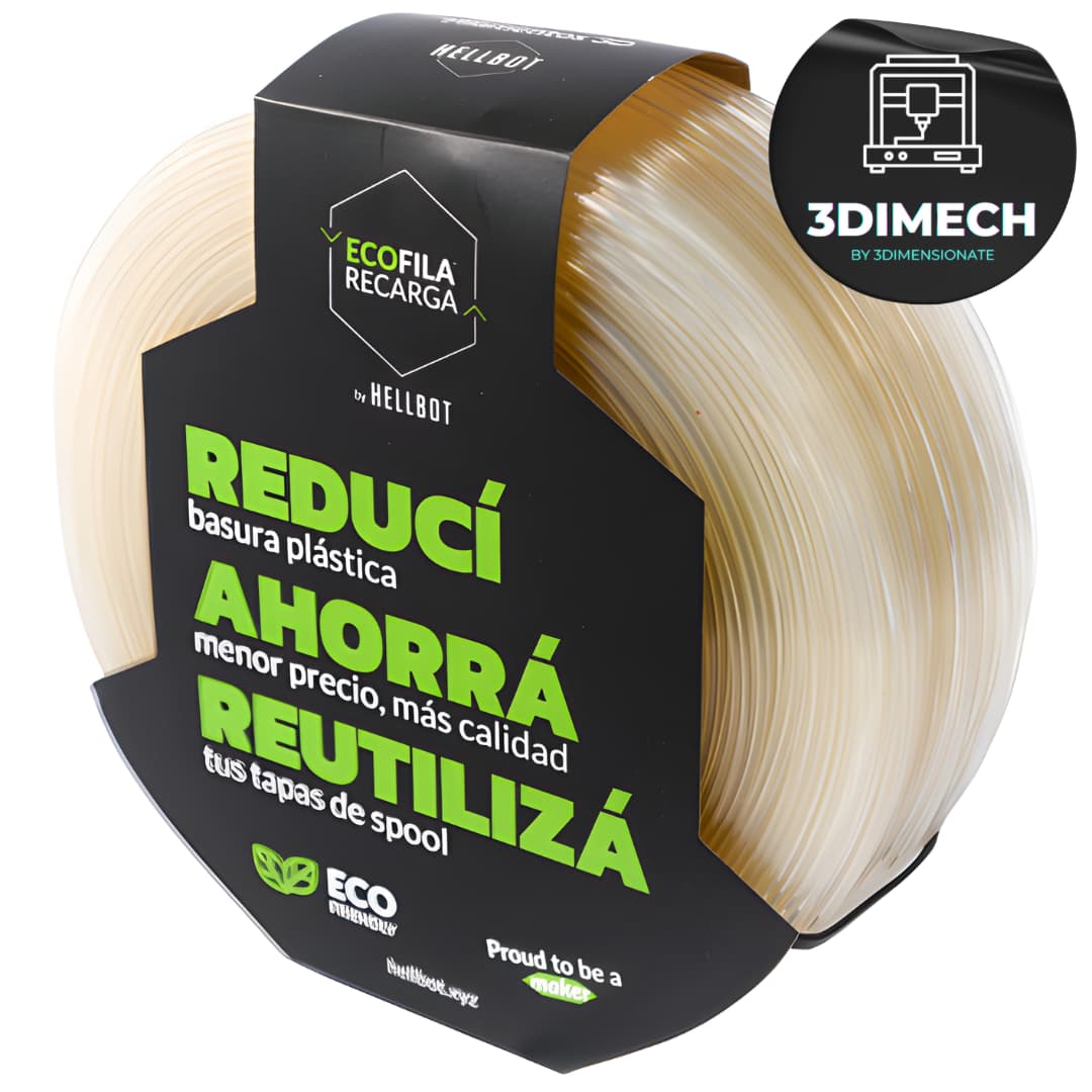 Filamento PLA natural cristal Hellbot Ecofila Recarga 1kg 1.75mm