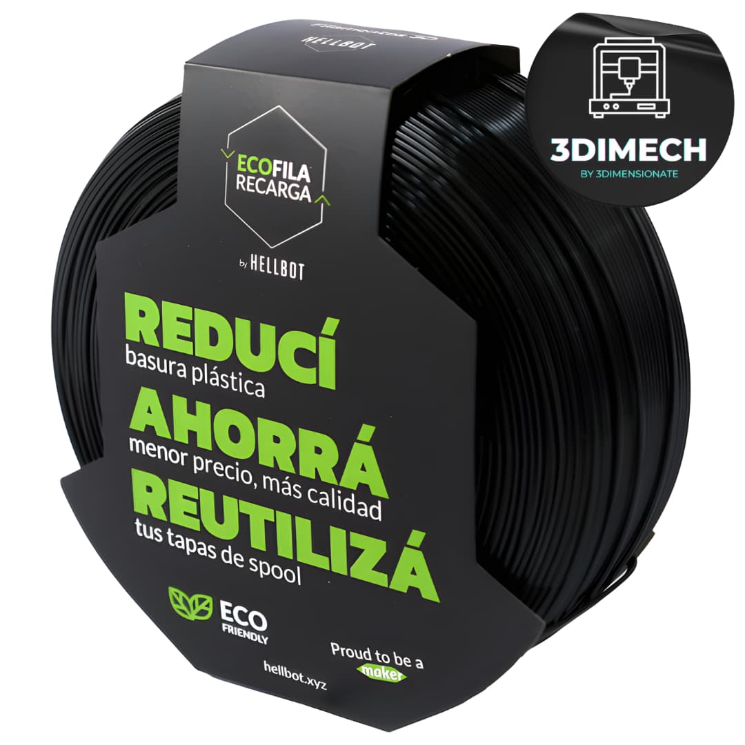 Filamento PLA negro Hellbot Ecofila Recarga 1kg 1.75mm