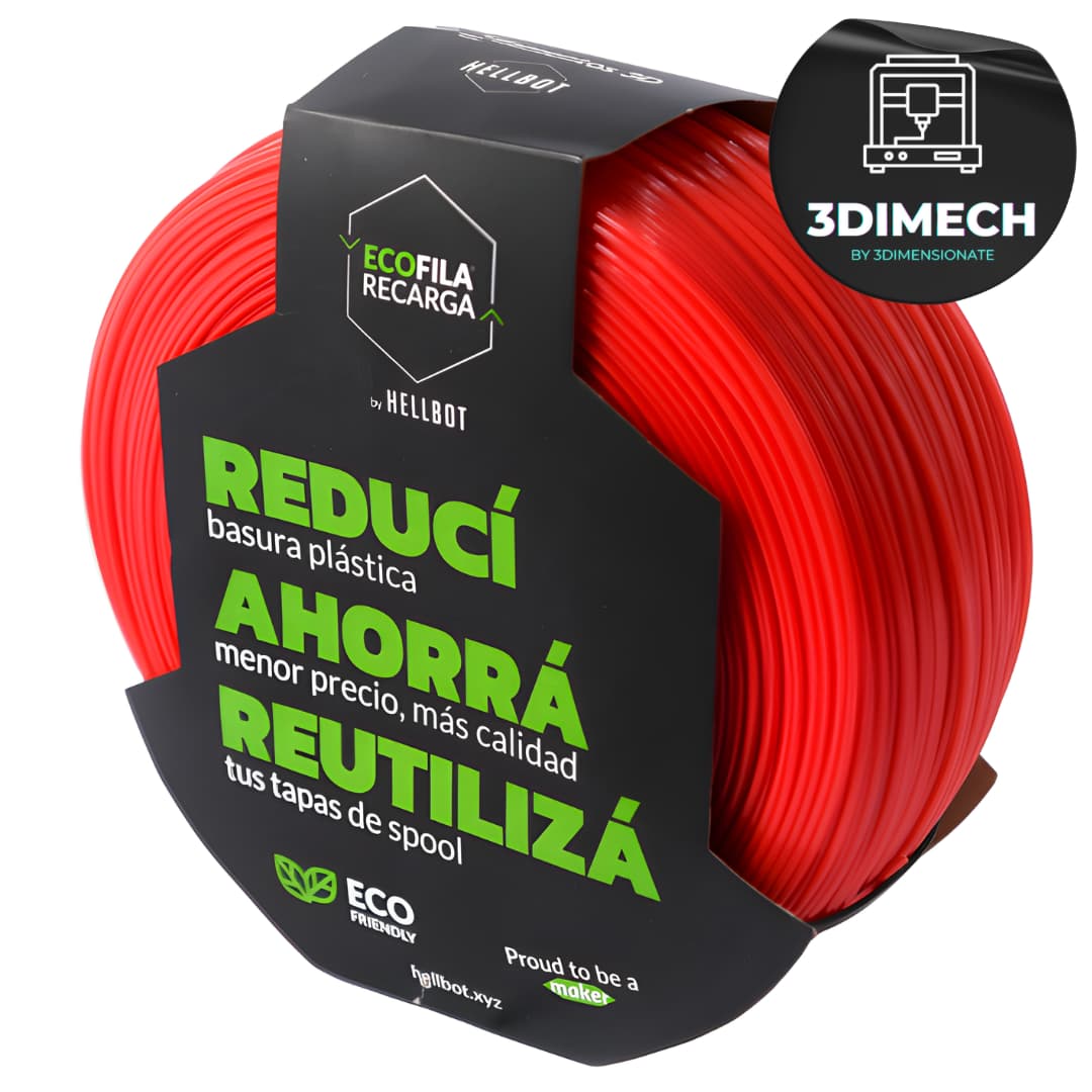 Filamento PLA rojo Hellbot Ecofila Recarga 1kg 1.75mm