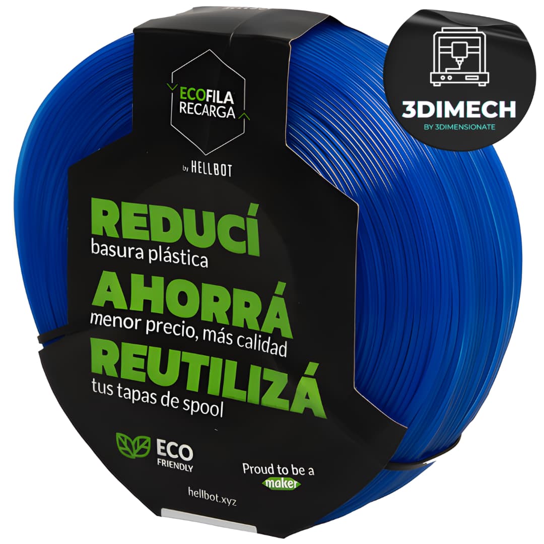 Filamento PLA zafiro traslúcido Hellbot Ecofila Recarga 1kg 1.75mm